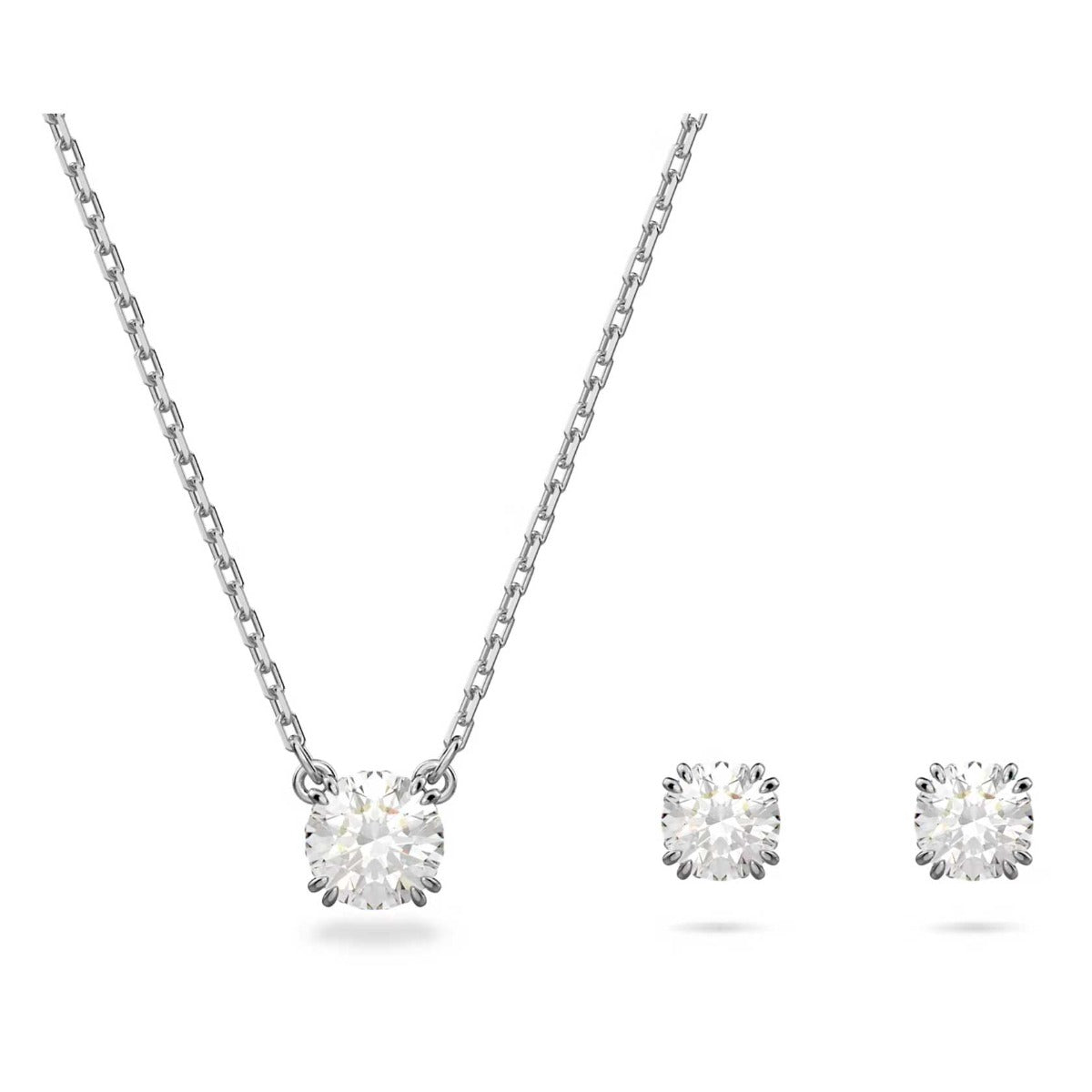 Swarovski Stilla set Round cut, White, Rhodium plated – David Shuttle Ltd