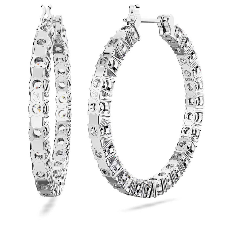 Swarovski Matrix large hoop earrings, Round cut, White, Rhodium plated