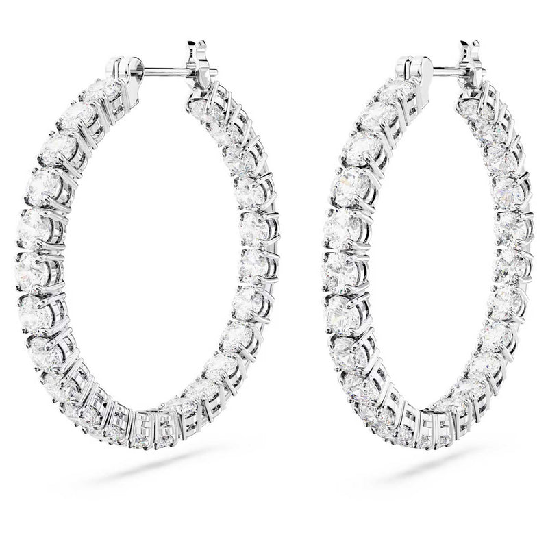 Swarovski Matrix large hoop earrings, Round cut, White, Rhodium plated