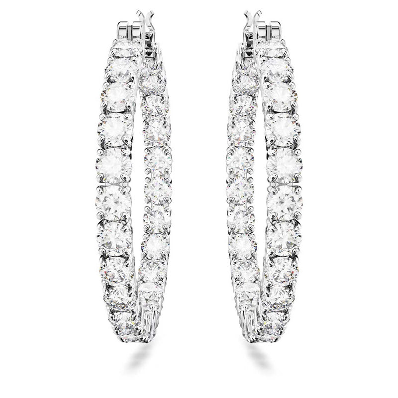 Swarovski Matrix large hoop earrings, Round cut, White, Rhodium plated