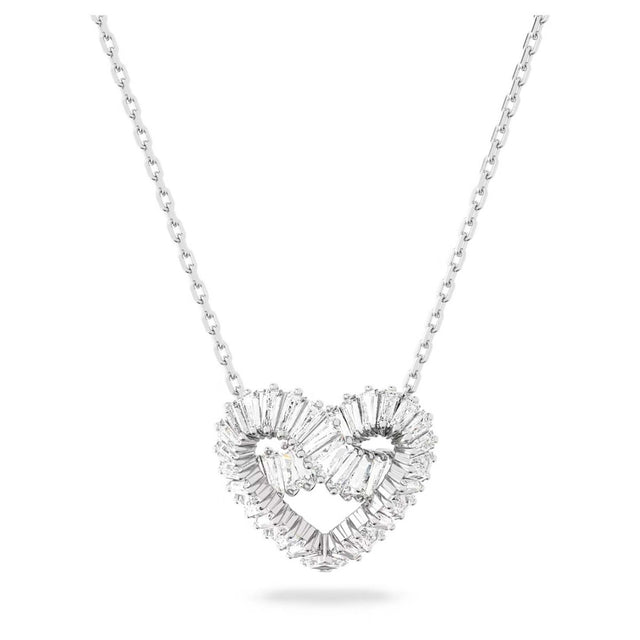 Swarovski Matrix Pendant, Mixed Cuts, Heart, White, Rhodium Plated
