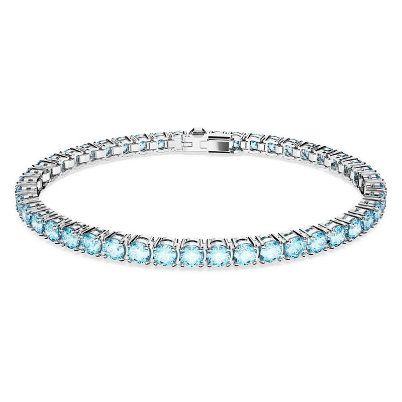 Swarovski Matrix Tennis bracelet, Round cut, Blue, Rhodium plated
