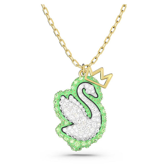 Swarovski Pop Swan pendant, Swan, Green, Gold-tone plated
