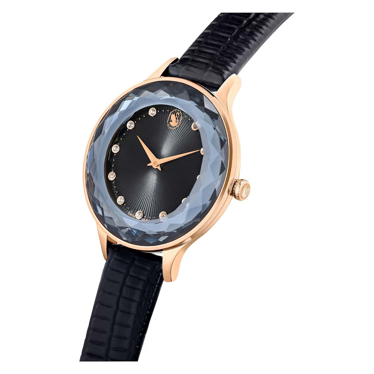 Swarovski Octea Nova Watch, Swiss Made, Leather Strap, Black, Rose Gol ...
