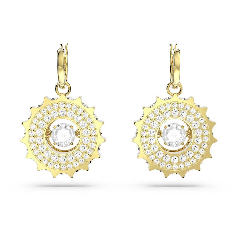 Swarovski Rota drop earrings, Mixed round cuts, White, Gold-tone plated
