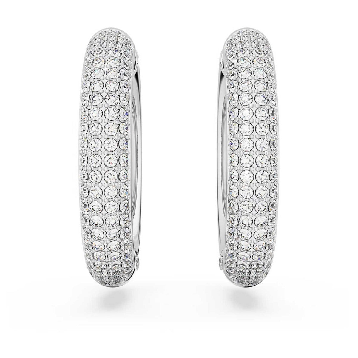 Swarovski Dextera hoop earrings, Pavé, White, Rhodium plated – David Shuttle Ltd Swarovski Dextera hoop earrings, Pavé, White, Rhodium plated – David Shuttle Ltd