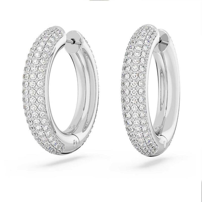 Swarovski Dextera hoop earrings, Pavé, White, Rhodium plated
