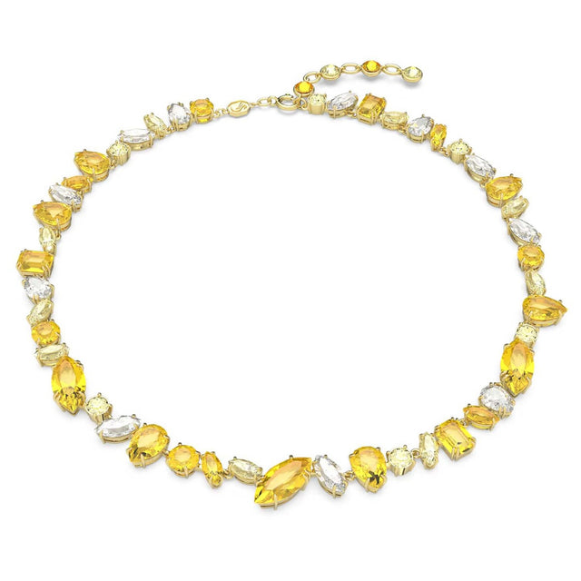 Swarovski Gema necklace, Mixed cuts, Yellow, Gold-tone plated
