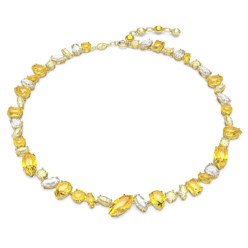 Swarovski Gema necklace, Mixed cuts, Yellow, Gold-tone plated
