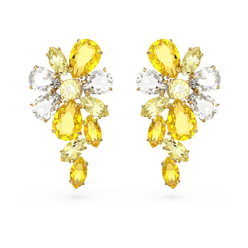 Swarovski Gema drop earrings, Mixed cuts, Flower, Yellow, Gold-tone plated
#2