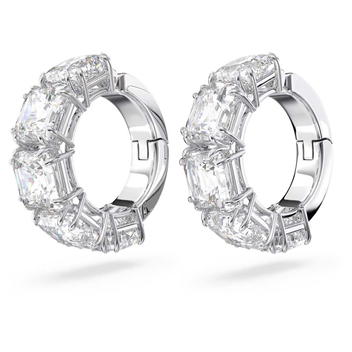 Swarovski Millenia Clip Earrings, Square Cut, White, Rhodium Plated ...