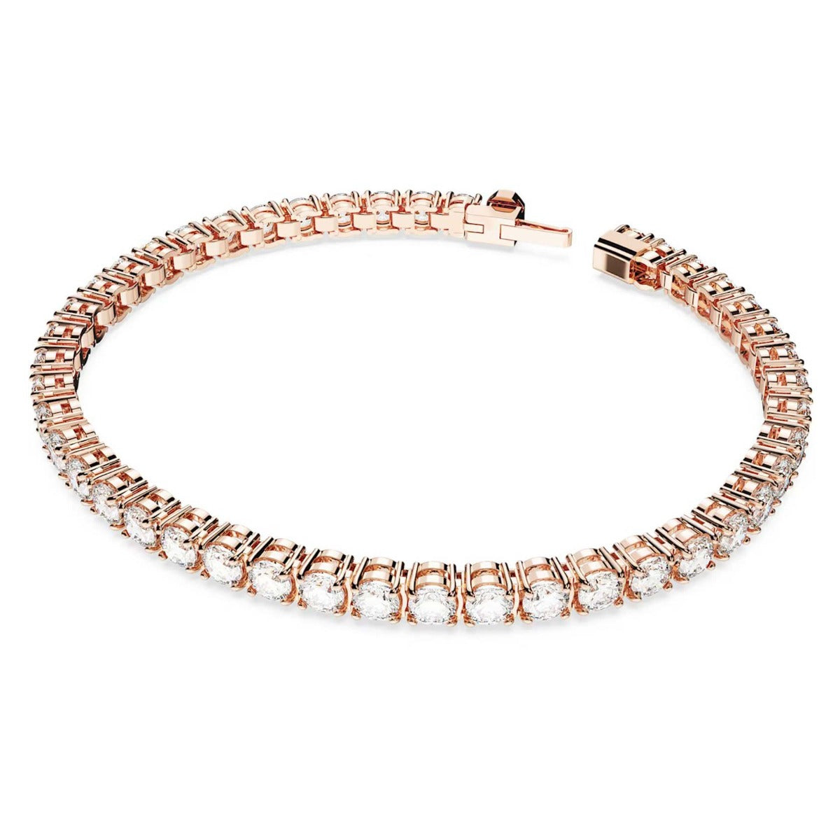 Swarovski Matrix Tennis bracelet, Round cut, Small, White, Rose gold-t ...