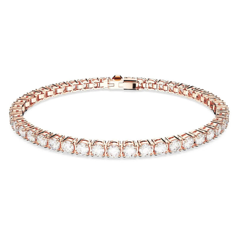 Swarovski Matrix Tennis bracelet, Round cut, White, Rose gold-tone plated

