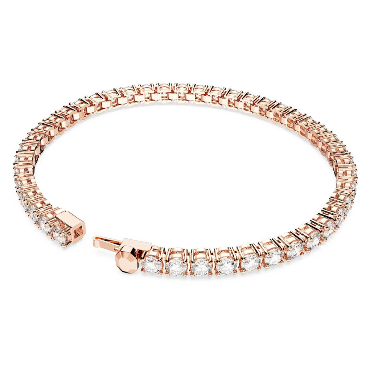 Swarovski Matrix Tennis bracelet, Round cut, Small, White, Rose gold-t ...