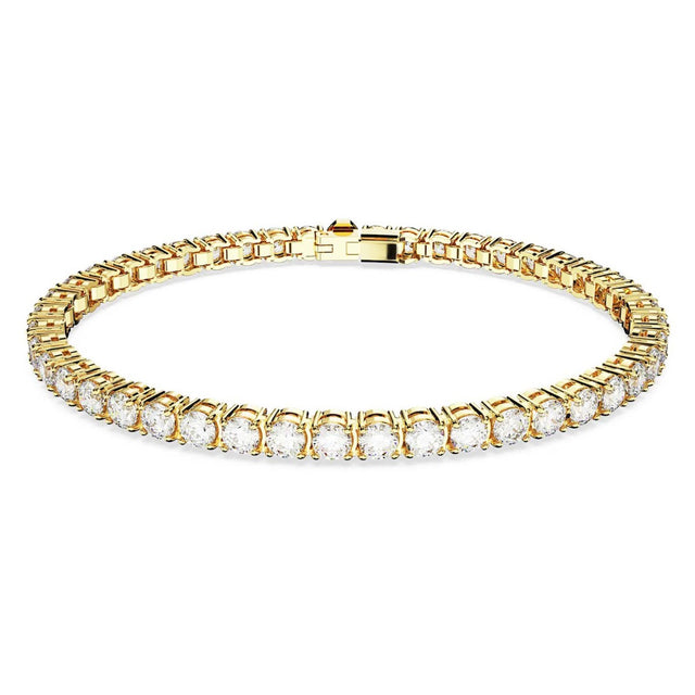 Swarovski Matrix Tennis bracelet, Round cut, White, Gold-tone plated
