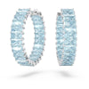 Swarovski Matrix hoop earrings, Baguette cut, Blue, Rhodium plated