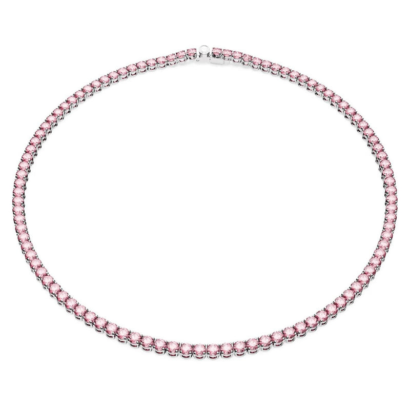 Swarovski Matrix Tennis necklace, Round cut, Small, Pink, Rhodium plated
