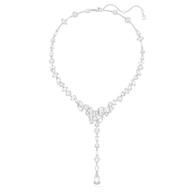 Swarovski Mesmera Y necklace, Mixed cuts, White, Rhodium plated
