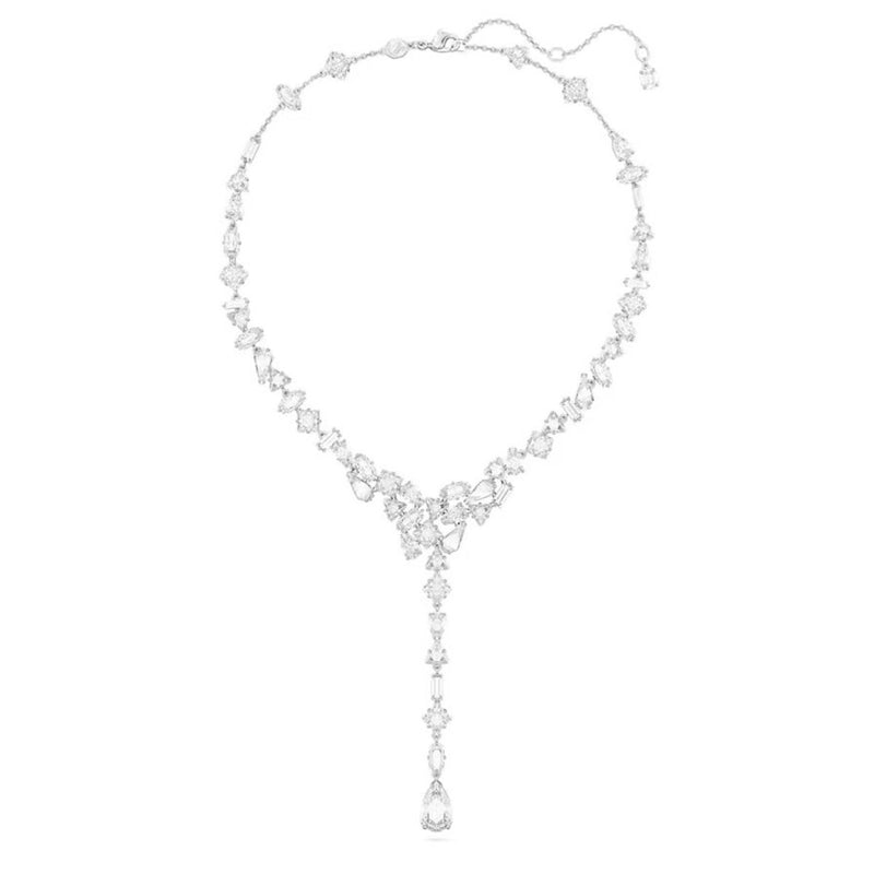 Swarovski Mesmera Y necklace, Mixed cuts, White, Rhodium plated

