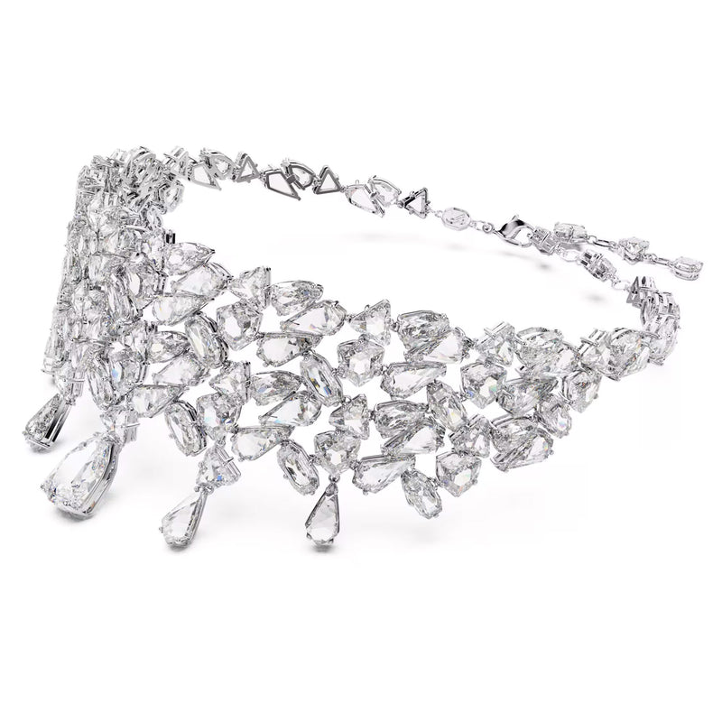 Swarovski Mesmera choker, Mixed cuts, White, Rhodium plated