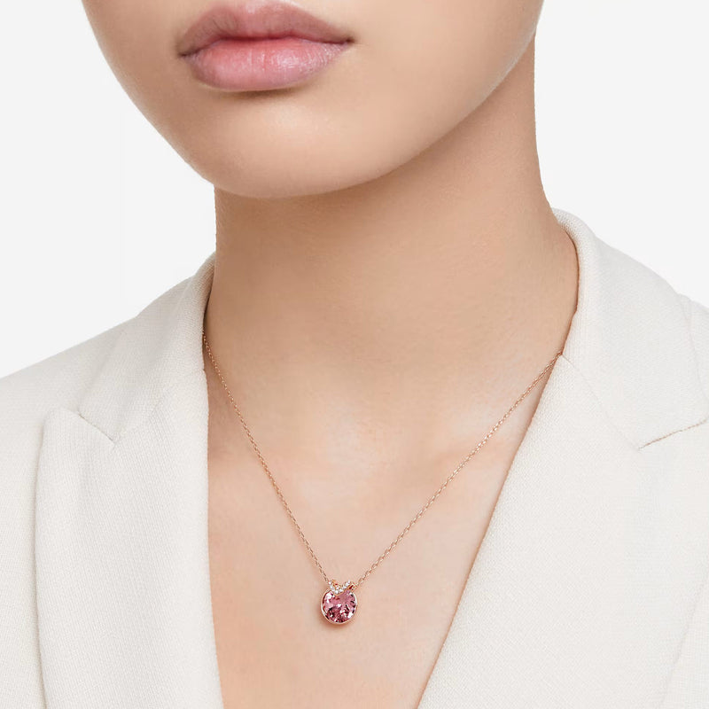 Swarovski Bella V Pendant, Round Cut, Pink, Rose Gold-tone Plated