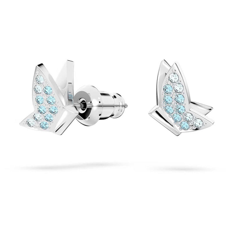Swarovski Lilia stud earrings, Butterfly, Blue, Rhodium plated
