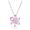 Swarovski Gema pendant, Mixed cuts, Flower, Pink, Rhodium plated