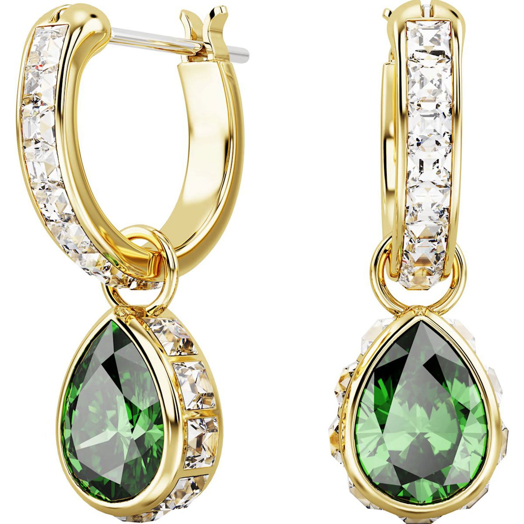 Swarovski Stilla hoop earrings, Pear cut, White, Rhodium