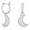 Swarovski Luna drop earrings, Moon, White, Rhodium plated