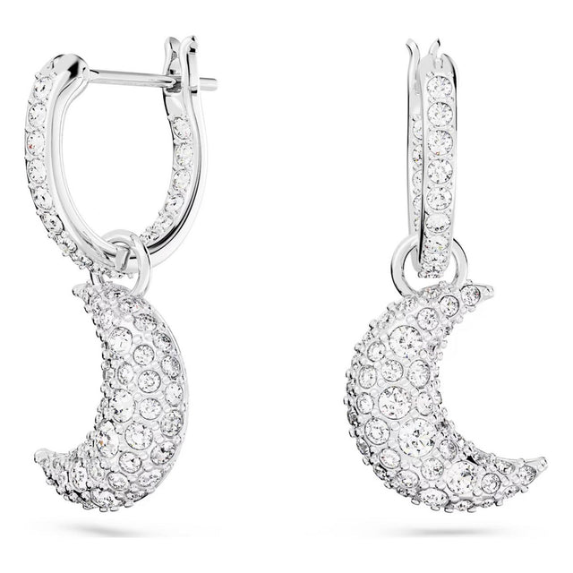 Swarovski Luna drop earrings, Moon, White, Rhodium plated

