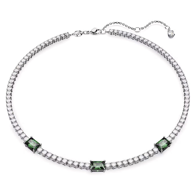 Swarovski Matrix Tennis necklace, Mixed cuts, Green, Rhodium plated