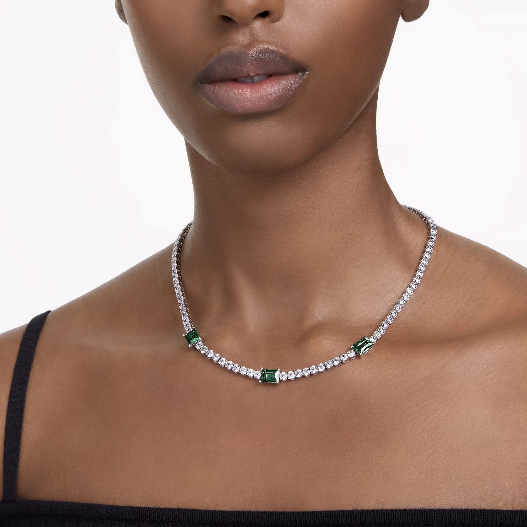 Swarovski Matrix Tennis necklace, Mixed cuts, Green, Rhodium