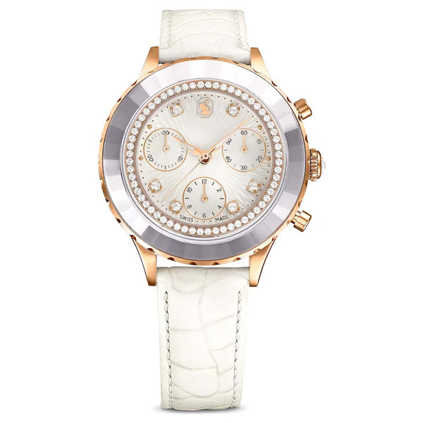 Swarovski Octea Chrono watch, Swiss Made, Leather strap
