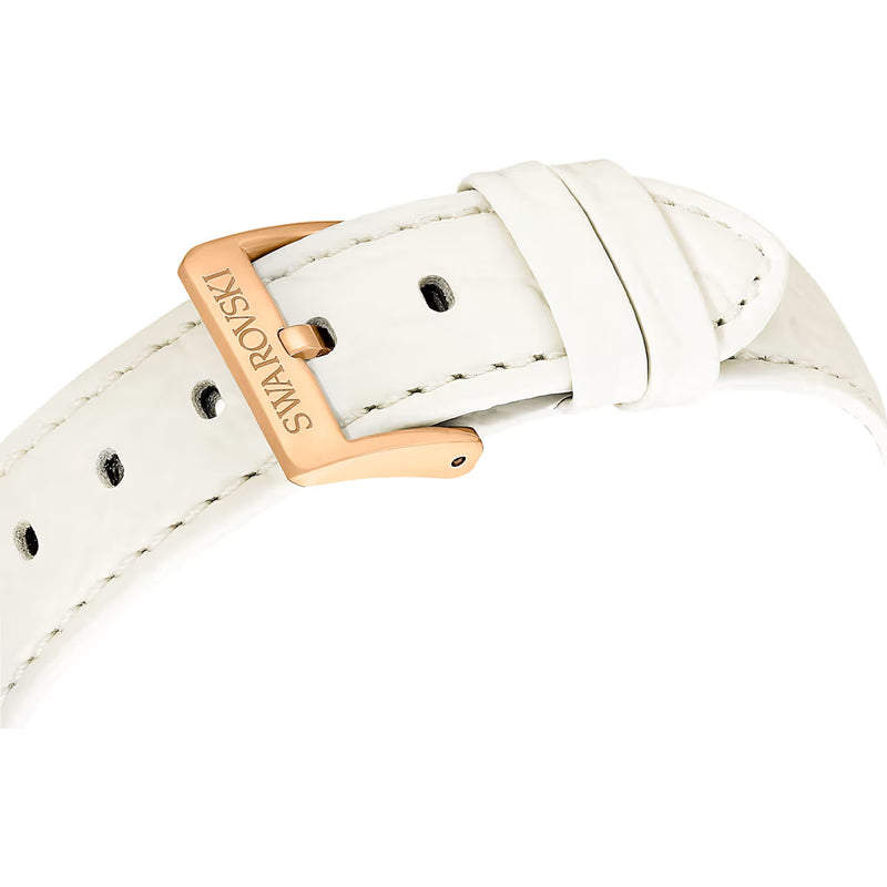 Swarovski Octea Chrono watch, Swiss Made, Leather strap, White, Rose gold-tone finish