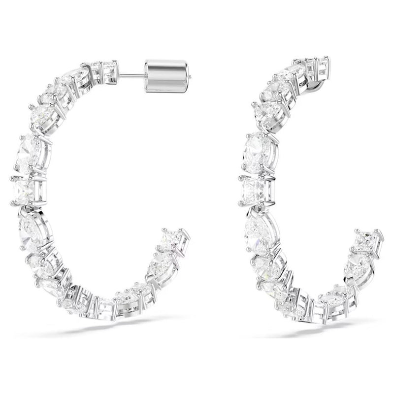Swarovski Mesmera hoop earrings, Mixed cuts, White, Rhodium plated

