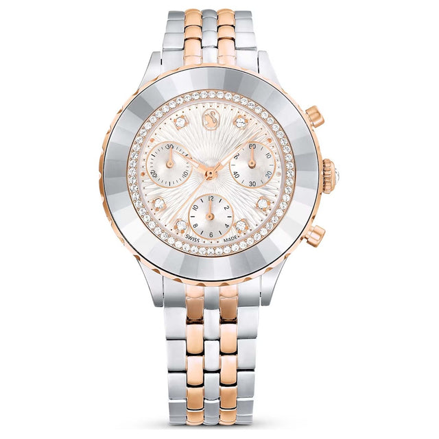 Swarovski Octea Chrono watch, Swiss Made, Metal bracelet, Rose gold tone, Mixed metal finish
