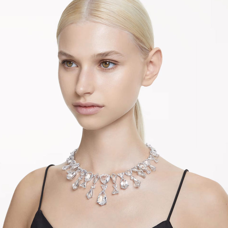Swarovski Mesmera necklace, Statement, Mixed cuts, White, Rhodium plated