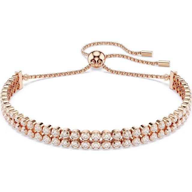 Swarovski Matrix Tennis bracelet, Round cut, White, Rose gold-tone plated, Medium