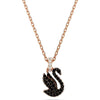 Swarovski Swan pendant, Swan, Small, Black, Rose gold-tone plated