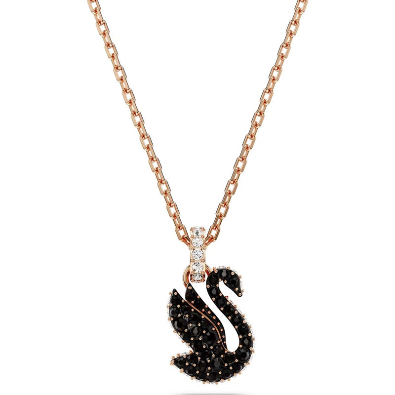 Swarovski Swan pendant, Swan, Small, Black, Rose gold-tone plated