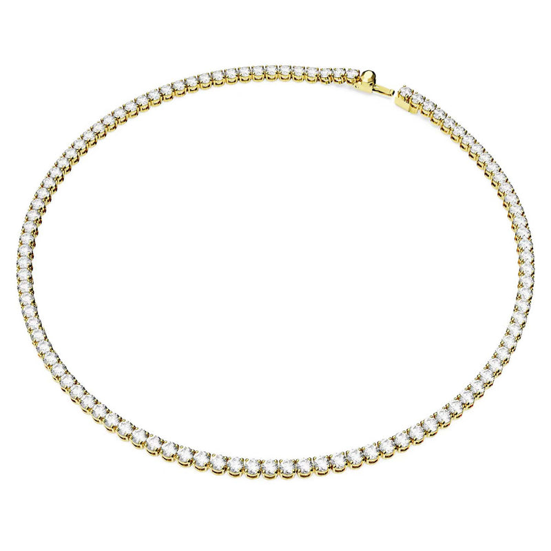 Swarovski Matrix Tennis necklace, Medium, Round cut, White, Gold-tone plated