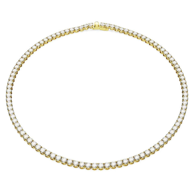 Swarovski Matrix Tennis necklace, Medium, Round cut, White, Gold-tone plated