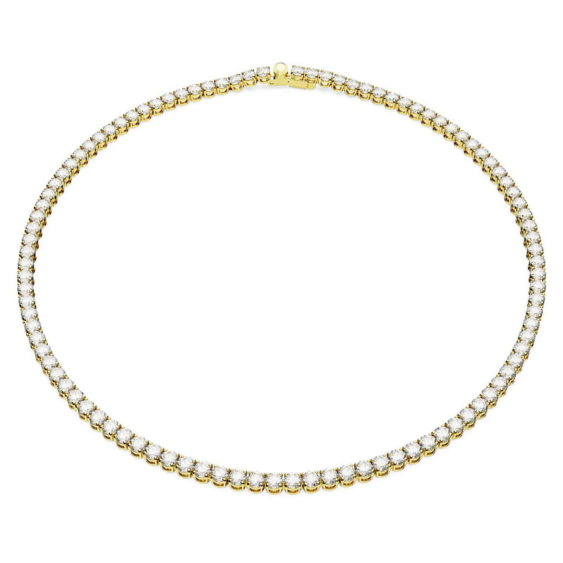 Swarovski Matrix Tennis necklace, Medium, Round cut, White, Gold-tone plated