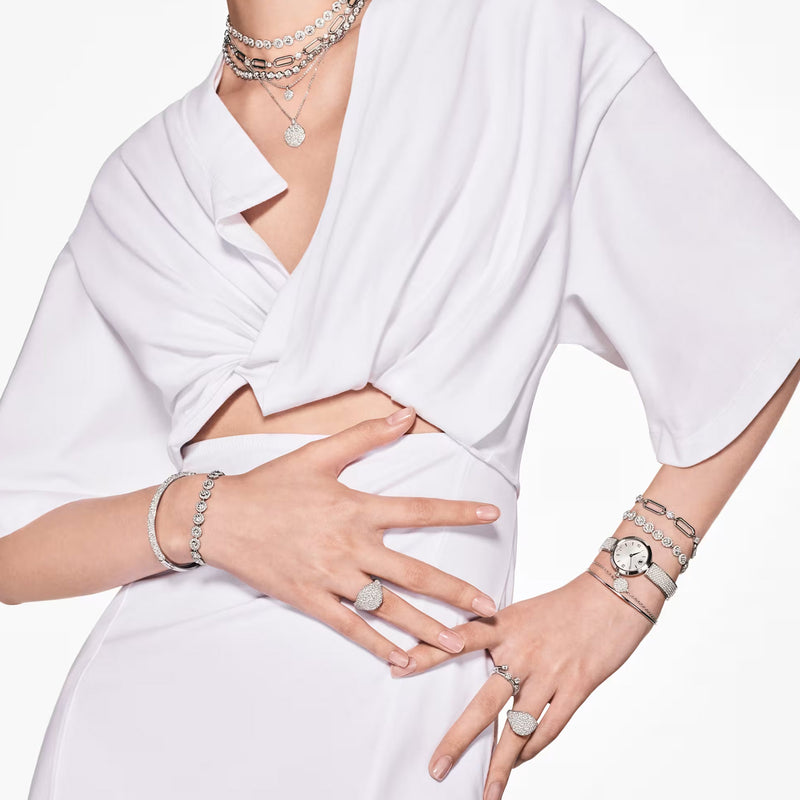 Swarovski Imber Tennis necklace, Round cut, White, Rhodium plated