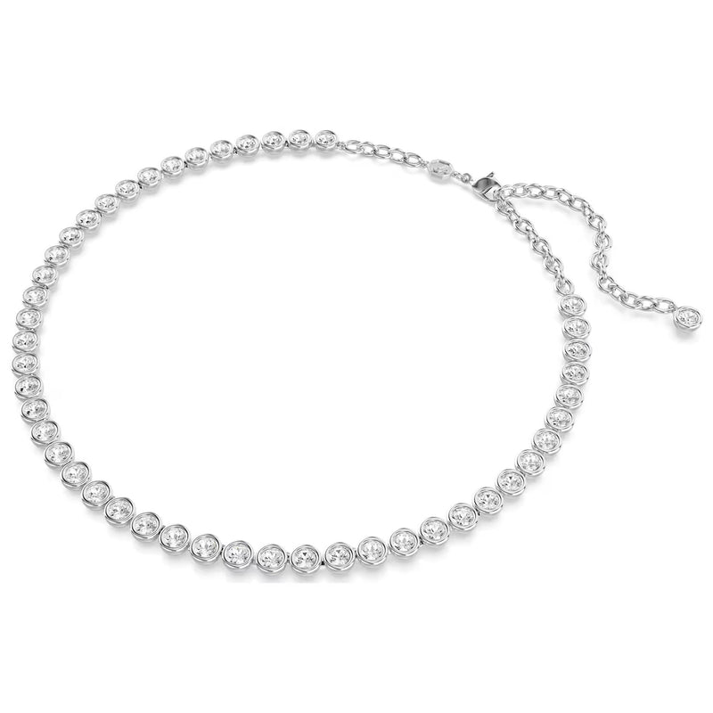 Swarovski Imber Tennis necklace, Round cut, White, Rhodium plated
