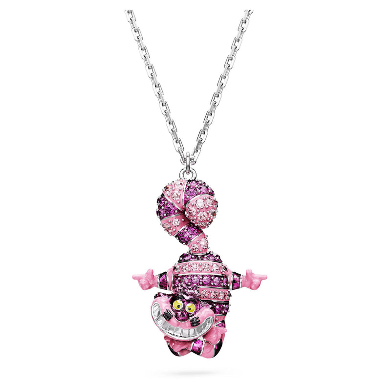 Swarovski Alice in Wonderland pendant, Cat, Pink, Rhodium plated