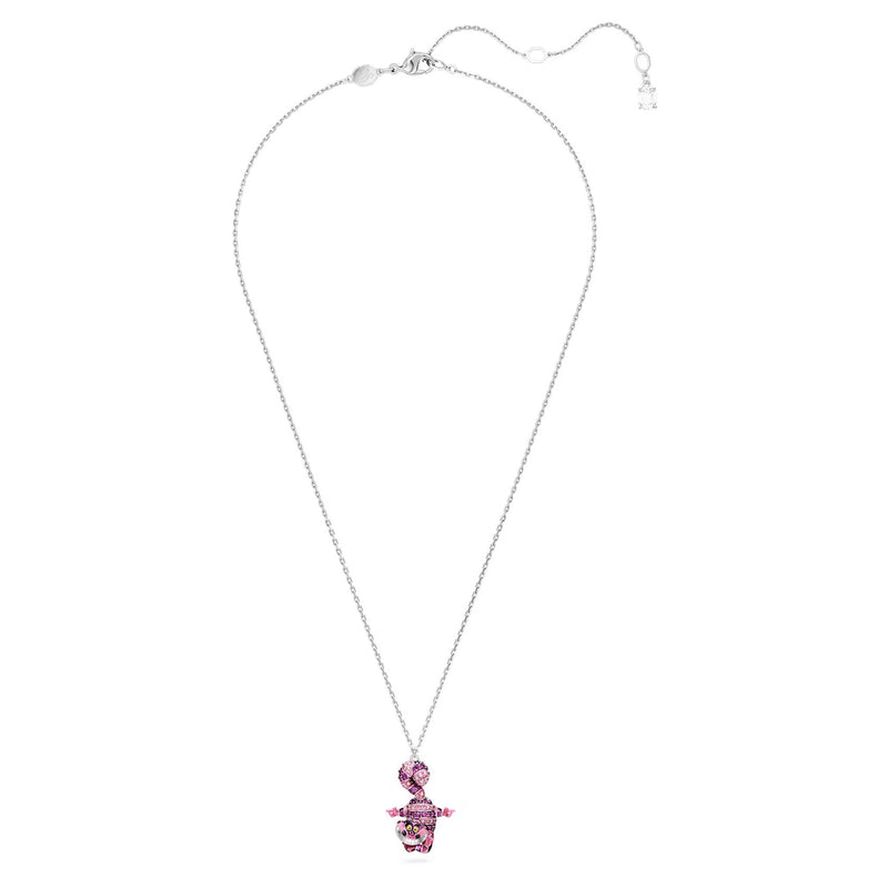Swarovski Alice in Wonderland pendant, Cat, Pink, Rhodium plated