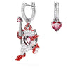 Swarovski Alice in Wonderland drop earrings, Asymmetrical design, Playing card, Red, Rhodium plated