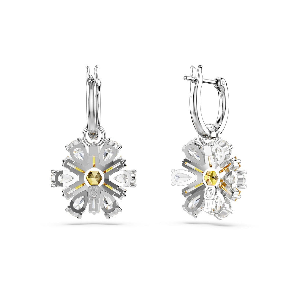 Swarovski Idyllia drop earrings, Flower, Yellow, Rhodium plated – David ...