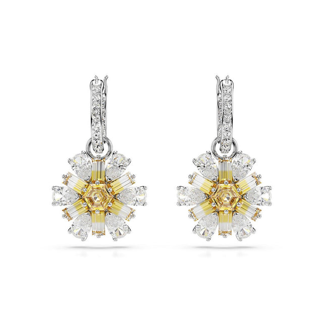 Swarovski Idyllia drop earrings, Flower, Yellow, Rhodium plated